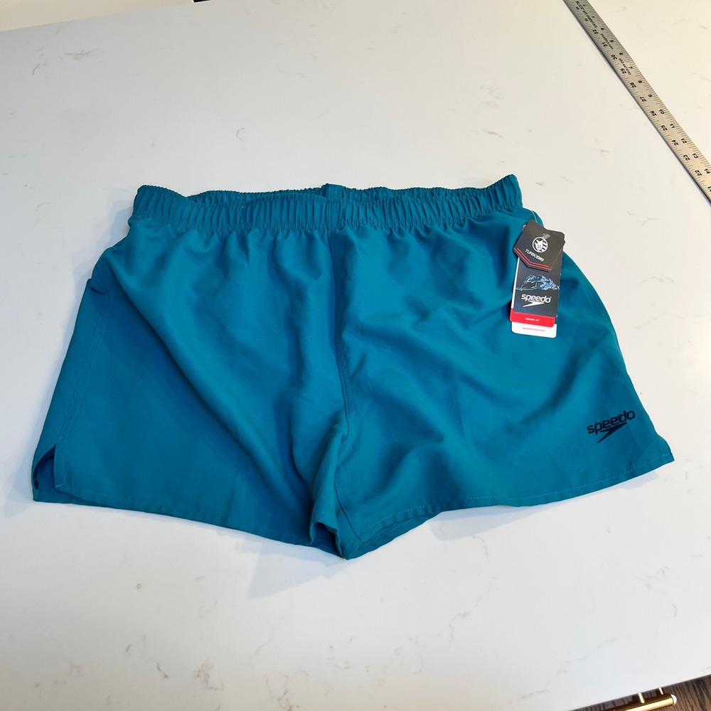 Speedo Mens Volley 14" Swim Trunks Ocean Depths Teal TurboDri UV 50+ Large NEW